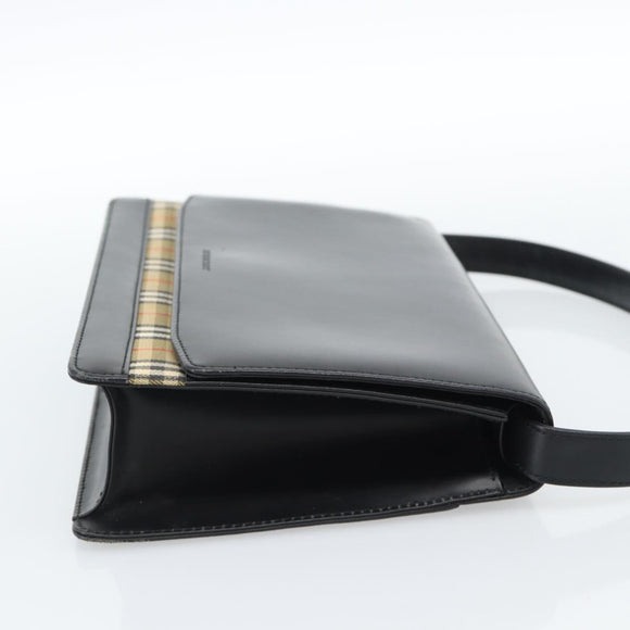 BURBERRY Nova Check Shoulder Bag Leather Black Silver Auth 184916