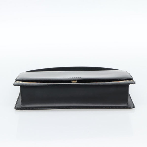 BURBERRY Nova Check Shoulder Bag Leather Black Silver Auth 184916