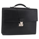 CARTIER Business Bag Leather Black Silver Auth 184924-1