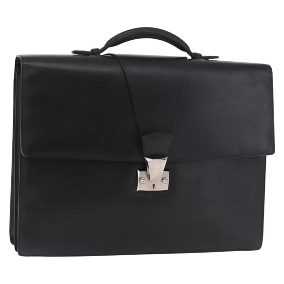 CARTIER Business Bag Leather Black Silver Auth 184924