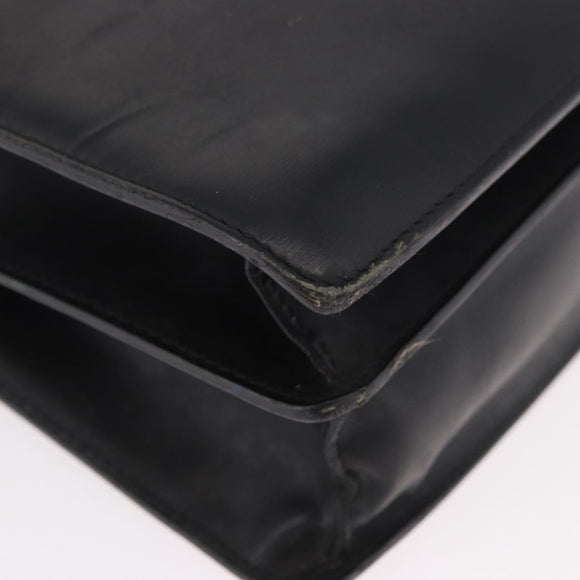 CARTIER Business Bag Leather Black Silver Auth 184924