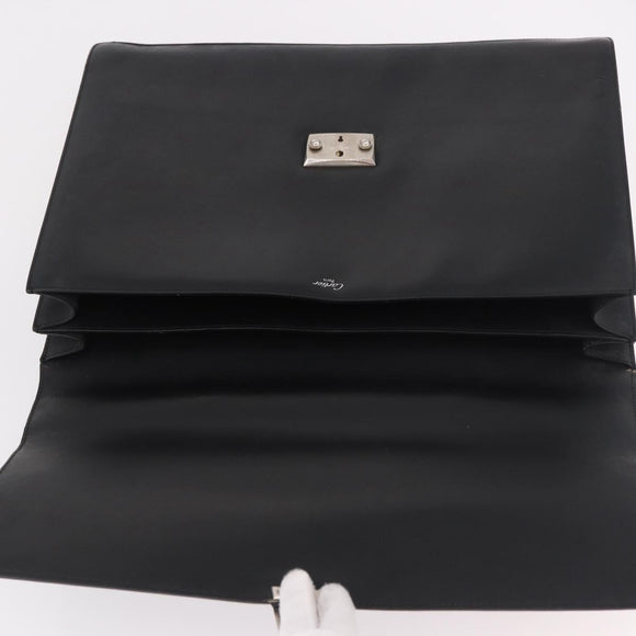 CARTIER Business Bag Leather Black Silver Auth 184924
