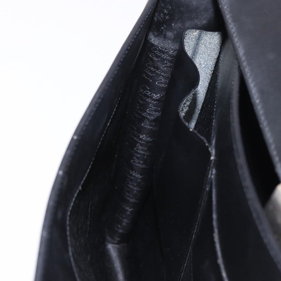CARTIER Business Bag Leather Black Silver Auth 184924