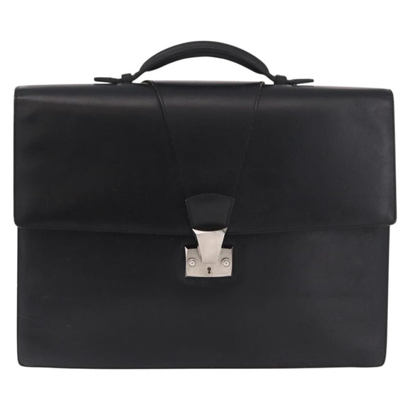 CARTIER Business Bag Leather Black Silver Auth 184924