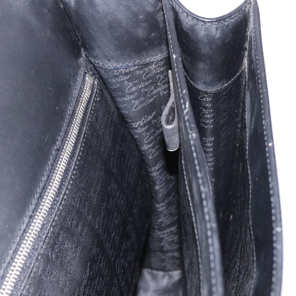 CARTIER Business Bag Leather Black Silver Auth 184924
