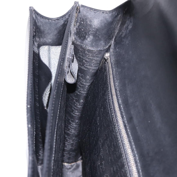 CARTIER Business Bag Leather Black Silver Auth 184924