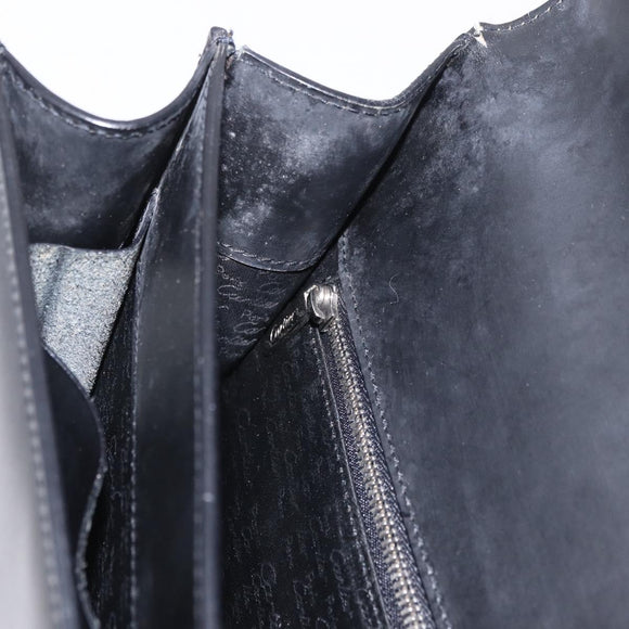 CARTIER Business Bag Leather Black Silver Auth 184924