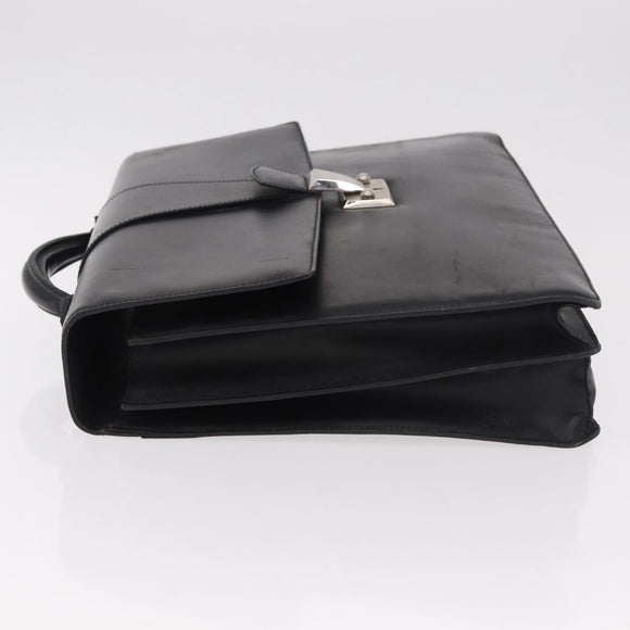 CARTIER Business Bag Leather Black Silver Auth 184924