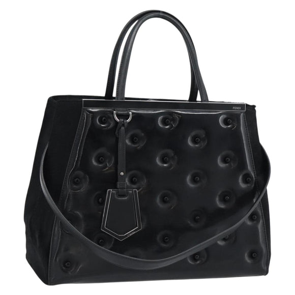 FENDI Hand Bag Patent Leather 2way Black Silver Auth 184926A