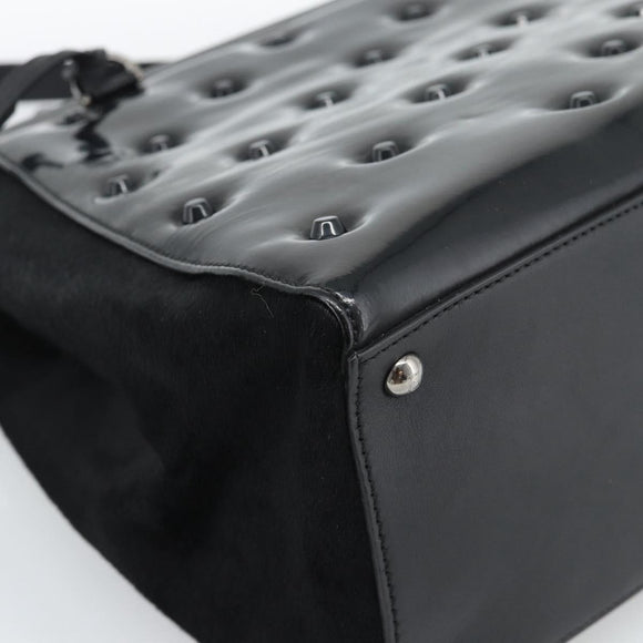 FENDI Hand Bag Patent Leather 2way Black Silver Auth 184926A