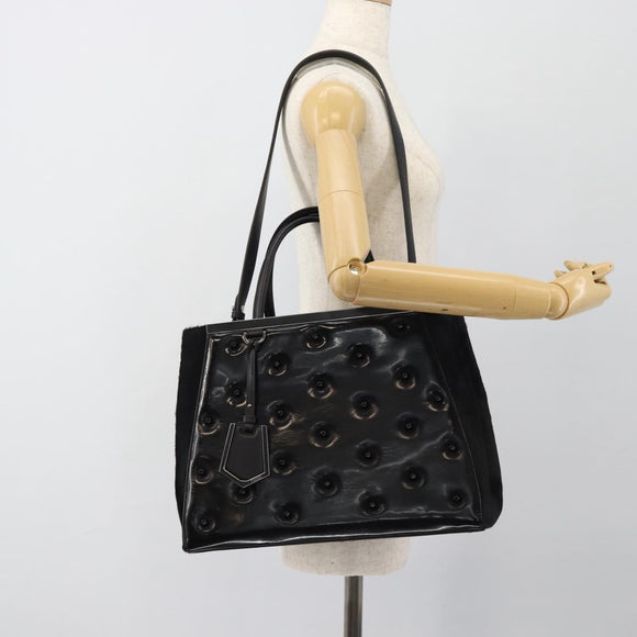 FENDI Hand Bag Patent Leather 2way Black Silver Auth 184926A