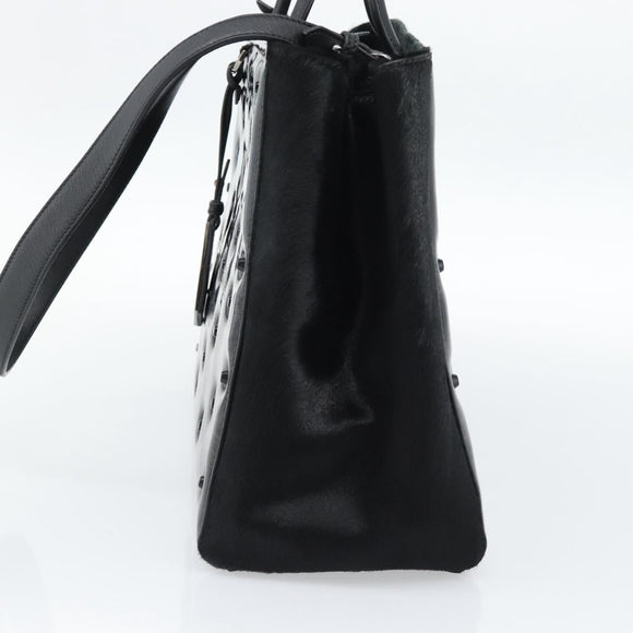 FENDI Hand Bag Patent Leather 2way Black Silver Auth 184926A