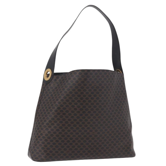CELINE Macadam Canvas Circle Shoulder Bag PVC Leather Black Gold Auth 184927V