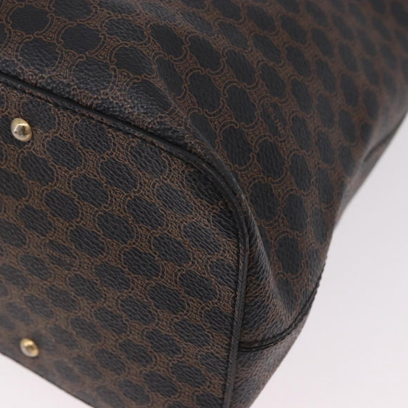 CELINE Macadam Canvas Circle Shoulder Bag PVC Leather Black Gold Auth 184927V