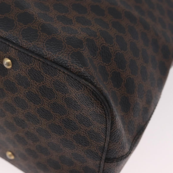 CELINE Macadam Canvas Circle Shoulder Bag PVC Leather Black Gold Auth 184927V