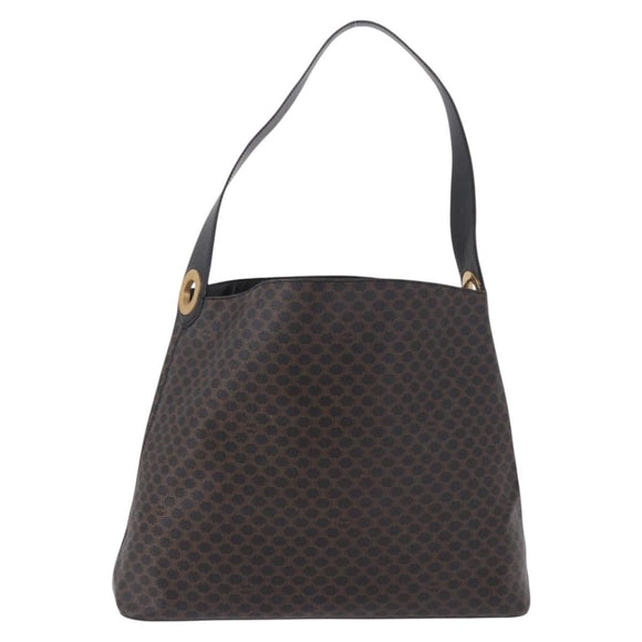 CELINE Macadam Canvas Circle Shoulder Bag PVC Leather Black Gold Auth 184927V