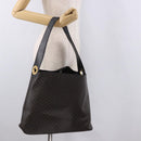 CELINE Macadam Canvas Circle Shoulder Bag PVC Leather Black Gold Auth 184927V-22