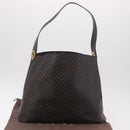 CELINE Macadam Canvas Circle Shoulder Bag PVC Leather Black Gold Auth 184927V-23