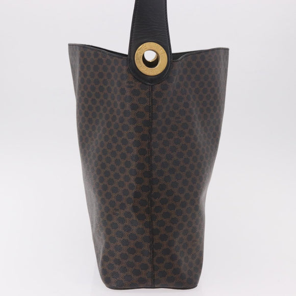 CELINE Macadam Canvas Circle Shoulder Bag PVC Leather Black Gold Auth 184927V
