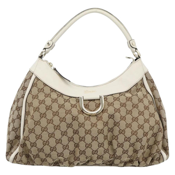 GUCCI GG Canvas Abbey Shoulder Bag Beige Gold 189833 Auth 184930V