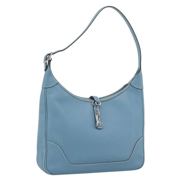 HERMES Trim 31 Shoulder Bag Leather Light Blue Silver Auth 184933V