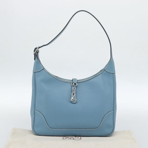 HERMES Trim 31 Shoulder Bag Leather Light Blue Silver Auth 184933V