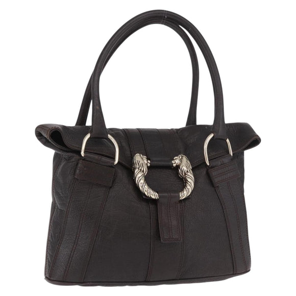 BVLGARI Leoni Tote Bag Leather Dark Brown Gold Auth 184934A