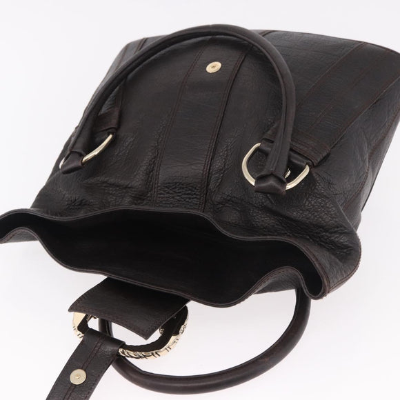 BVLGARI Leoni Tote Bag Leather Dark Brown Gold Auth 184934A