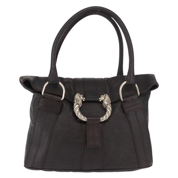 BVLGARI Leoni Tote Bag Leather Dark Brown Gold Auth 184934A
