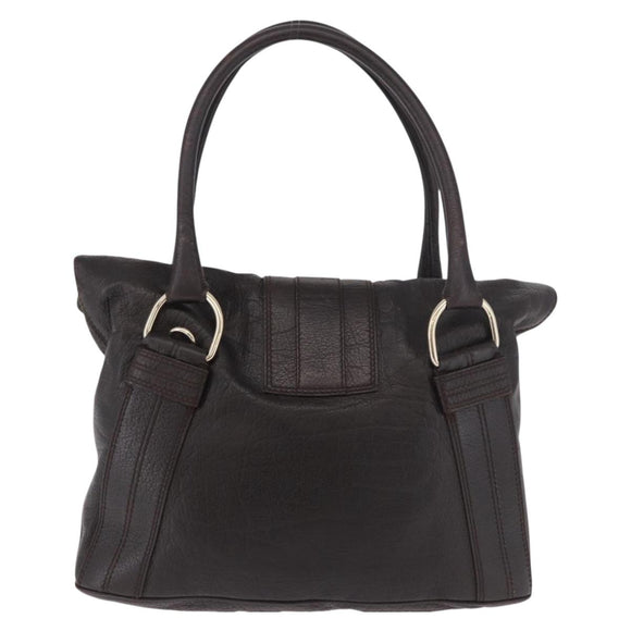 BVLGARI Leoni Tote Bag Leather Dark Brown Gold Auth 184934A