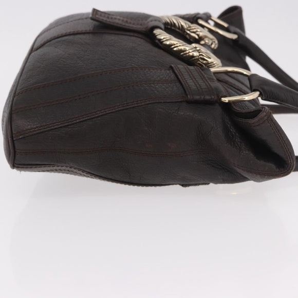 BVLGARI Leoni Tote Bag Leather Dark Brown Gold Auth 184934A