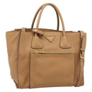 PRADA Hand Bag Leather 2way Beige Gold Auth 184937V-1