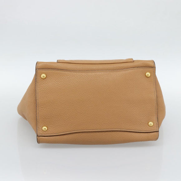 PRADA Hand Bag Leather 2way Beige Gold Auth 184937V