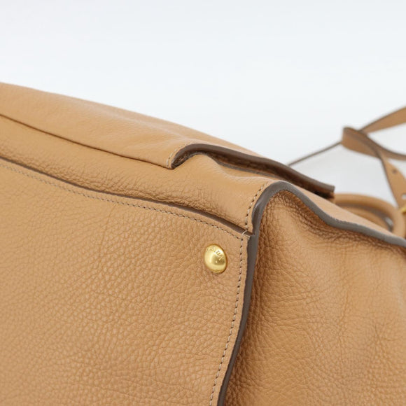 PRADA Hand Bag Leather 2way Beige Gold Auth 184937V