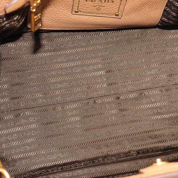 PRADA Hand Bag Leather 2way Beige Gold Auth 184937V