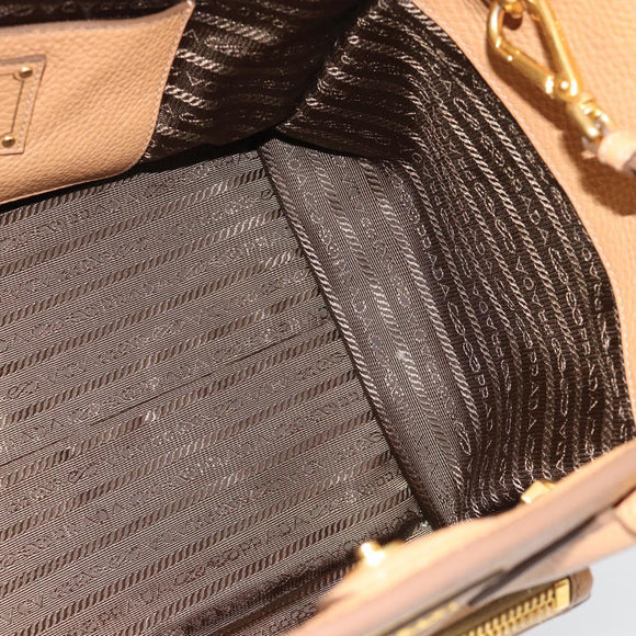 PRADA Hand Bag Leather 2way Beige Gold Auth 184937V