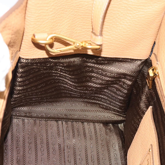 PRADA Hand Bag Leather 2way Beige Gold Auth 184937V