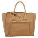 PRADA Hand Bag Leather 2way Beige Gold Auth 184937V-13