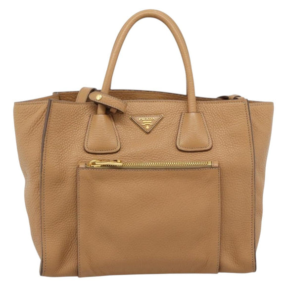 PRADA Hand Bag Leather 2way Beige Gold Auth 184937V