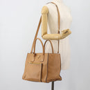 PRADA Hand Bag Leather 2way Beige Gold Auth 184937V-26