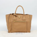 PRADA Hand Bag Leather 2way Beige Gold Auth 184937V-12