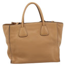 PRADA Hand Bag Leather 2way Beige Gold Auth 184937V-2