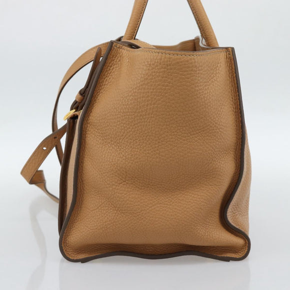 PRADA Hand Bag Leather 2way Beige Gold Auth 184937V