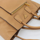 PRADA Hand Bag Leather 2way Beige Gold Auth 184937V-6