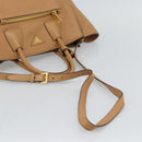 PRADA Hand Bag Leather 2way Beige Gold Auth 184937V-8