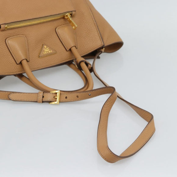 PRADA Hand Bag Leather 2way Beige Gold Auth 184937V