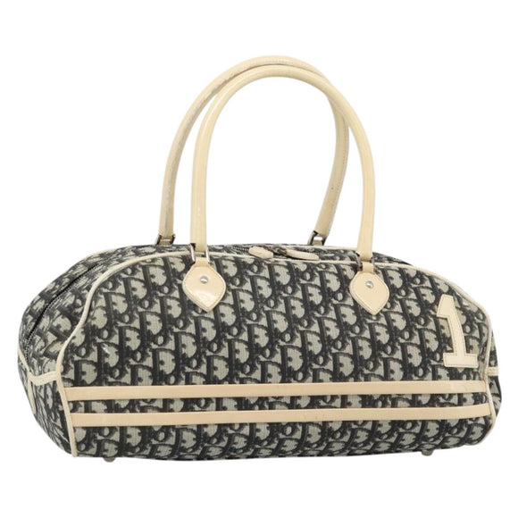 Christian Dior Trotter Canvas Boston Bag PVC Black Silver Auth 184938