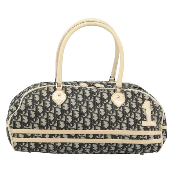 Christian Dior Trotter Canvas Boston Bag PVC Black Silver Auth 184938