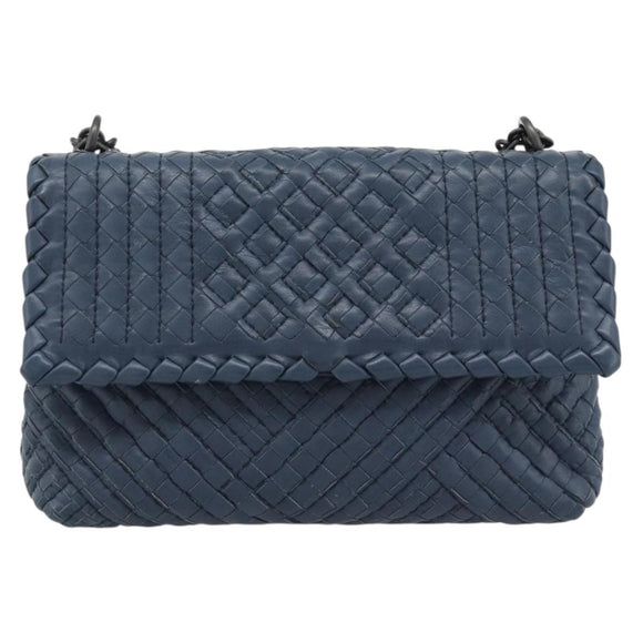 BOTTEGA VENETA INTRECCIATO Chain Shoulder Bag Leather Navy Auth 184942V