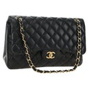 CHANEL Big Matelasse30 Chain Shoulder Bag Lamb Skin Black Gold CC Auth 184946SAV-1